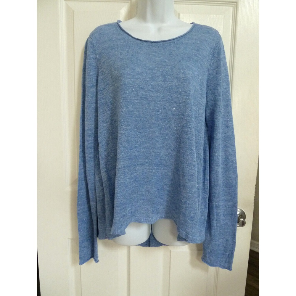 Calypso St. Barth Blue Linen Sweater Top Hi-Lo Rolled Neck Pullover Med 8/10